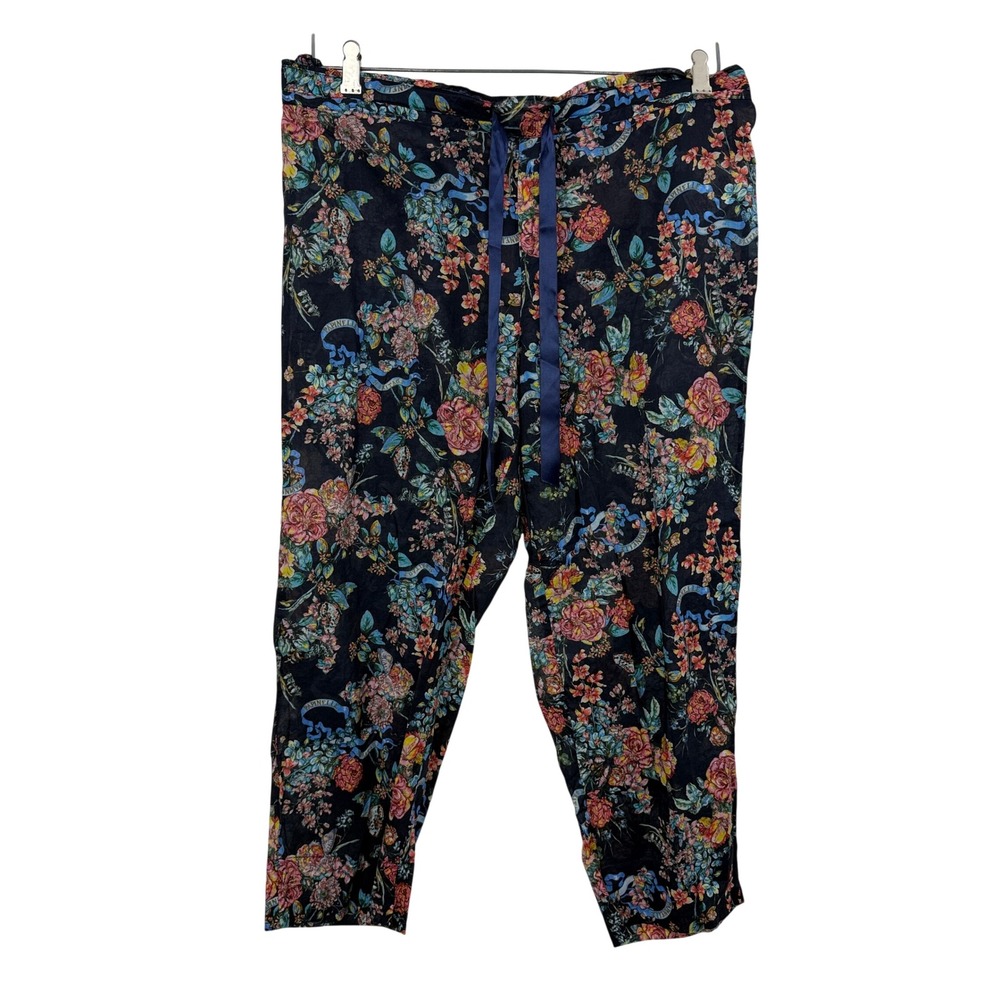 Papinelle Pants Womens Large Black Floral Organic Cotton Pajama Sleepwear Lounge